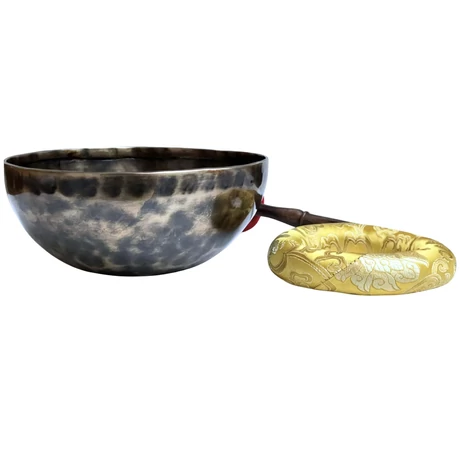 Gyökércsakra tibeti hangtál sárga brokát alátéttel - videoval