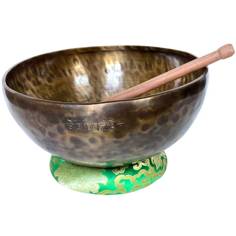 Telihold tibeti hangtál 7 fémből bőrrel filces ütővel, bordó brokát alátét gyűrűvel - videoval