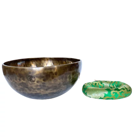 Telihold tibeti hangtál 7 fémből bőrrel filces ütővel, bordó brokát alátét gyűrűvel - videoval