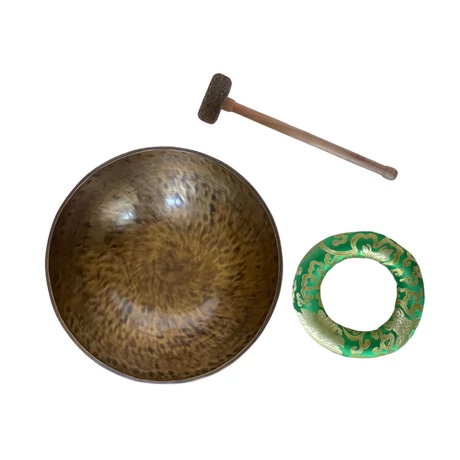 Telihold tibeti hangtál 7 fémből bőrrel filces ütővel, bordó brokát alátét gyűrűvel - videoval