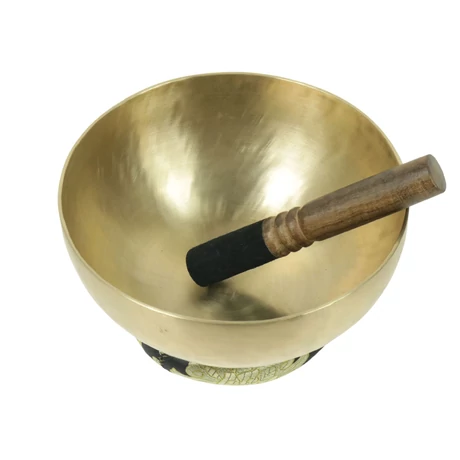 Terápiás tibeti hangtál 7 fémből bőrrel bevont fa ütővel, fekete brokát alátéttel - videoval