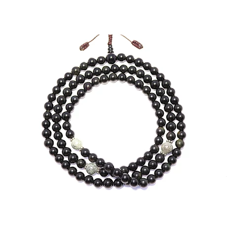 Obszidián mala valódi türkiz osztóval 108 szemes 90 cm kerületű