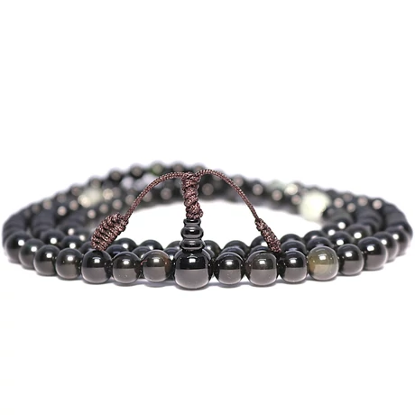 Obszidián mala valódi türkiz osztóval 108 szemes 90 cm kerületű