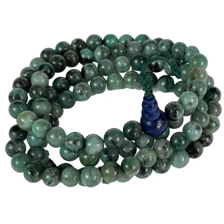 Smaragd mala, lápisz lazuli guruval, 108 szemes 76 cm kerületű