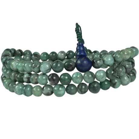 Smaragd mala, lápisz lazuli guruval, 108 szemes 76 cm kerületű