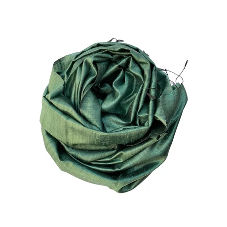 100% valódi hernyóselyem borostyánzöld színű nyers selyem sál 70x180cm