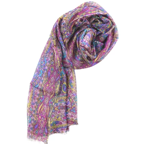 Leanderrózsaszín alapon óriás paisley mintás 100% valódi hernyóselyem sál 70x180 cm