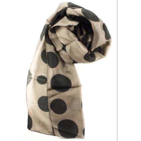 Biscmark barna alapon hollófekete óriás pöttyös 100% valódi hernyóselyem sál