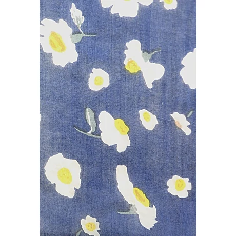 Napoleonkék alapon apró virágmintás 100% valódi hernyóselyem sál 50x180cm