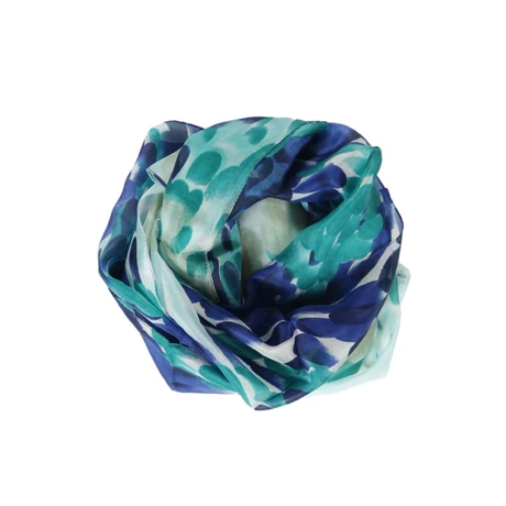 Türkiz, amazonaszöld, tengerészkék és habfehér mintás 100% valódi hernyóselyem sál 50x180cm