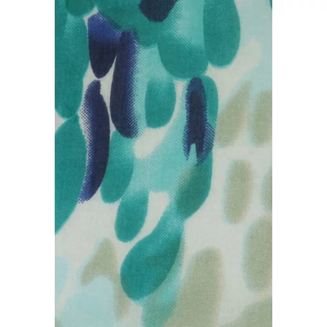 Türkiz, amazonaszöld, tengerészkék és habfehér mintás 100% valódi hernyóselyem sál 50x180cm