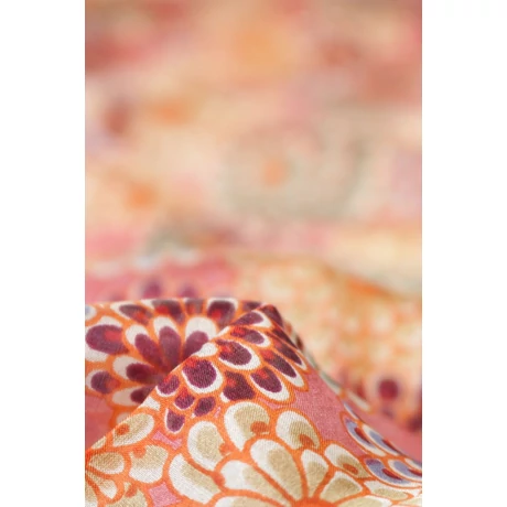 Rosészín alapon virágmintás 100% valódi hernyóselyem sál 50x180cm