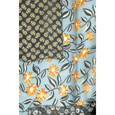Antracitszürke alapon mintás 100% valódi hernyóselyem sál 50x180cm