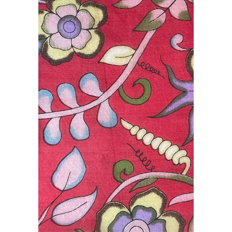 Brokátvörös alapon virágmintás 100% valódi hernyóselyem sál 50x180 cm