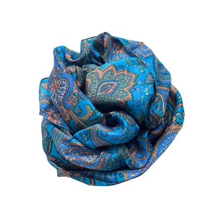 Kobaltkék alapon paisley mintás 100% valódi hernyóselyem sál 100x180 cm