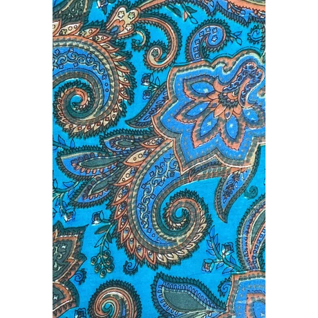 Kobaltkék alapon paisley mintás 100% valódi hernyóselyem sál 100x180 cm