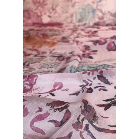 Csipke-vadrózsaszín alapon mintás 100% valódi hernyóselyem sál 50x180 cm