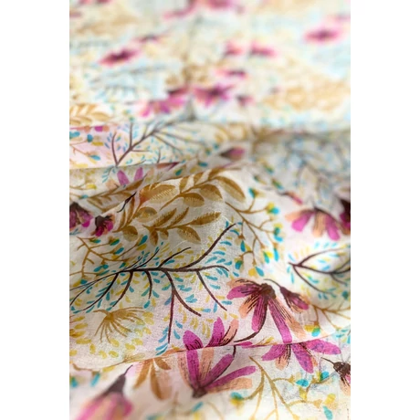 Liliomfehér alapon virágmintás 100% valódi hernyóselyem sál 50x180 cm