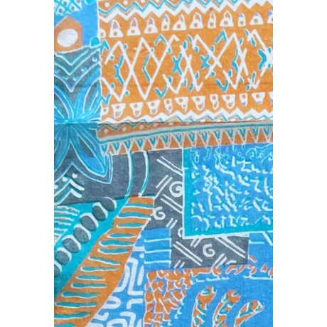 Türkizkék, damaszkuszikék, perzsanarancs, füstkék mintás 100% valódi hernyóselyem sál 50x180 cm