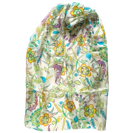 Alabástromfehér alapon virágmintás 100% valódi hernyóselyem sál 50x180 cm