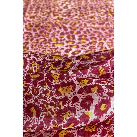 Leopárdmintás burgundyvörös és császársárga színű 100% valódi hernyóselyem sál 50x180 cm