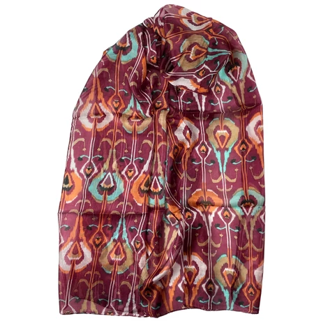 Burgundivörös alapon mintás 100% valódi hernyóselyem sál 50x180 cm
