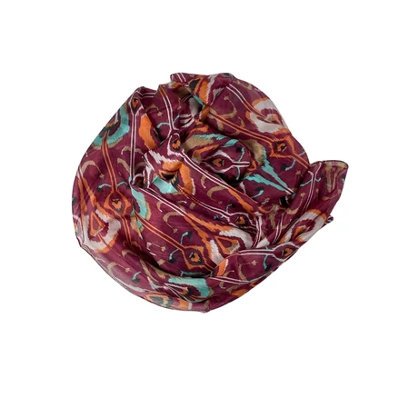 Burgundivörös alapon mintás 100% valódi hernyóselyem sál 50x180 cm
