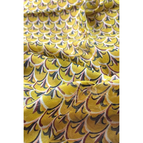 Mustársárga alapon mintás 100% valódi hernyóselyem sál 100x180 cm