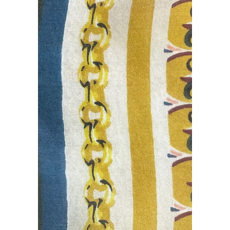 Mustársárga alapon mintás 100% valódi hernyóselyem sál 100x180 cm