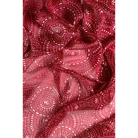 Toszkánvörös alapon mintás 100% valódi hernyóselyem sál 100x180 cm