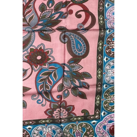 Denimkék keretben virágmintás 100% valódi hernyóselyem sál 100x180 cm