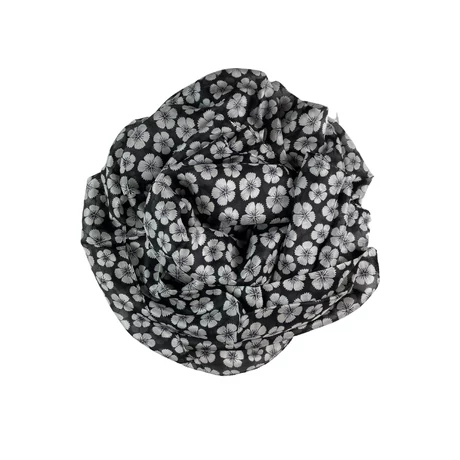 Ébenfekete alapon harmatfehér virágmintás 100% valódi hernyóselyem sál 100x180 cm