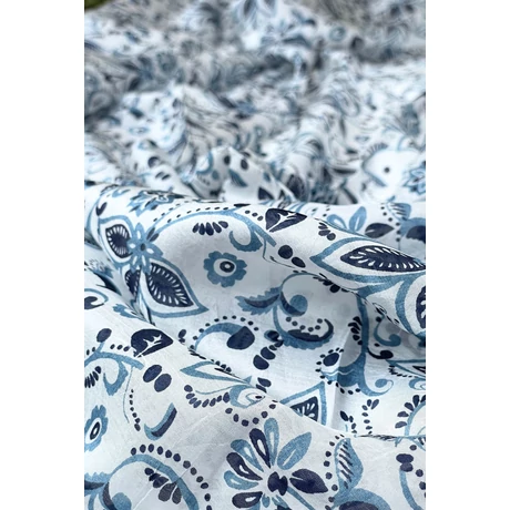 Angolkék bordűrös paisley mintás 100% valódi hernyóselyem sál 100x180 cm