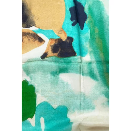 Abszintzöld, korallkék mintás 100% valódi hernyóselyem sál 100x180 cm