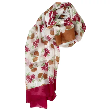 Burgundy és muskátbarna bordűrös virág mintás 100% valódi hernyóselyem sál 100x180 cm