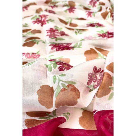 Burgundy és muskátbarna bordűrös virág mintás 100% valódi hernyóselyem sál 100x180 cm