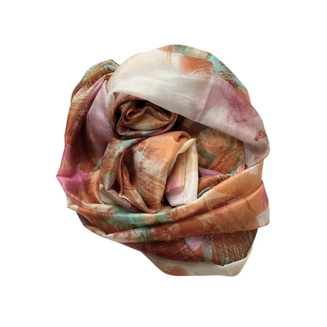 Téglavörös alapon mintás 100% valódi hernyóselyem sál 100x180 cm