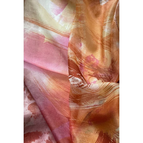 Téglavörös alapon mintás 100% valódi hernyóselyem sál 100x180 cm