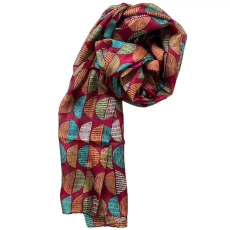 Burgundy alapon mintás 100% valódi hernyóselyem sál 100x180 cm