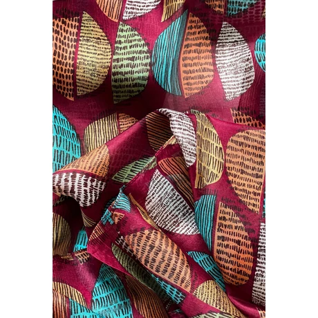 Burgundy alapon mintás 100% valódi hernyóselyem sál 100x180 cm