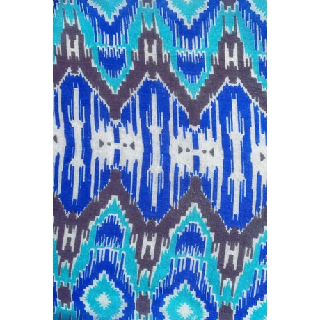 Kék, türkiz, szürke mintás 100% valódi hernyóselyem sál 100x180 cm