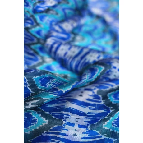 Kék, türkiz, szürke mintás 100% valódi hernyóselyem sál 100x180 cm