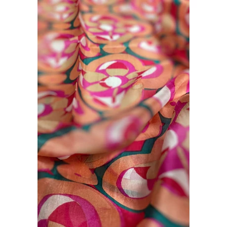 Lazacszín, amazonaszöld és bíbor mintás 100% valódi hernyóselyem sál 100x180 cm