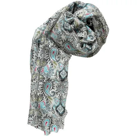 Ébenfekete modern paisley mintás 100% valódi hernyóselyem sál 100x180 cm