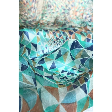 Görögzöld, párizsikék, púderkék, mentazöld geometriai mintás 100% valódi hernyóselyem sál 100x180 cm