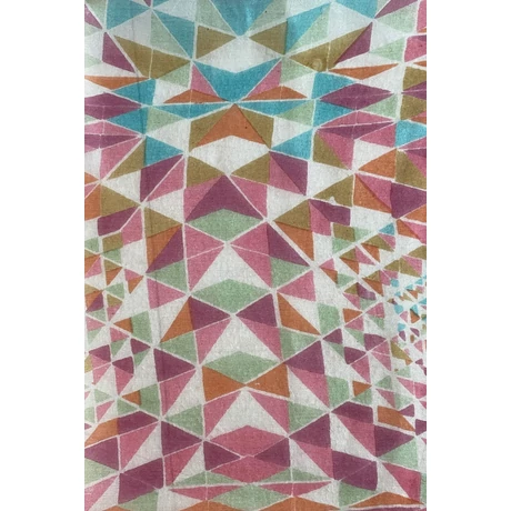 Cseresznyevirágszín, babarózsaszín, amarántbíbor türkizkék geometriai mintás 100% valódi hernyóselyem sál 100x180 cm