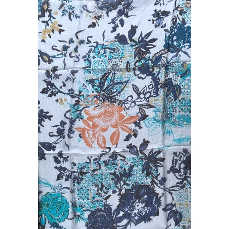 Hermelinfehér alapon mintás 100% valódi hernyóselyem sál 100x180 cm