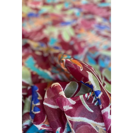 Indiai vörös alapon levél mintás 100% valódi hernyóselyem sál 100x180 cm