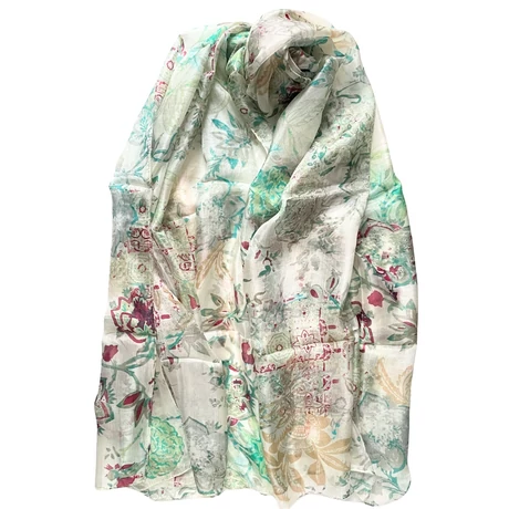 Bahama-beige alapon mintás 100% valódi hernyóselyem sál 100x180 cm