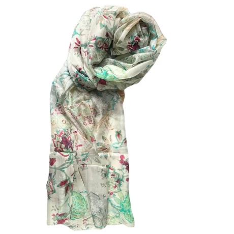 Bahama-beige alapon mintás 100% valódi hernyóselyem sál 100x180 cm